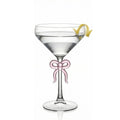 Single Clear Martini Glass with Pink Bow on Stem, One Piece