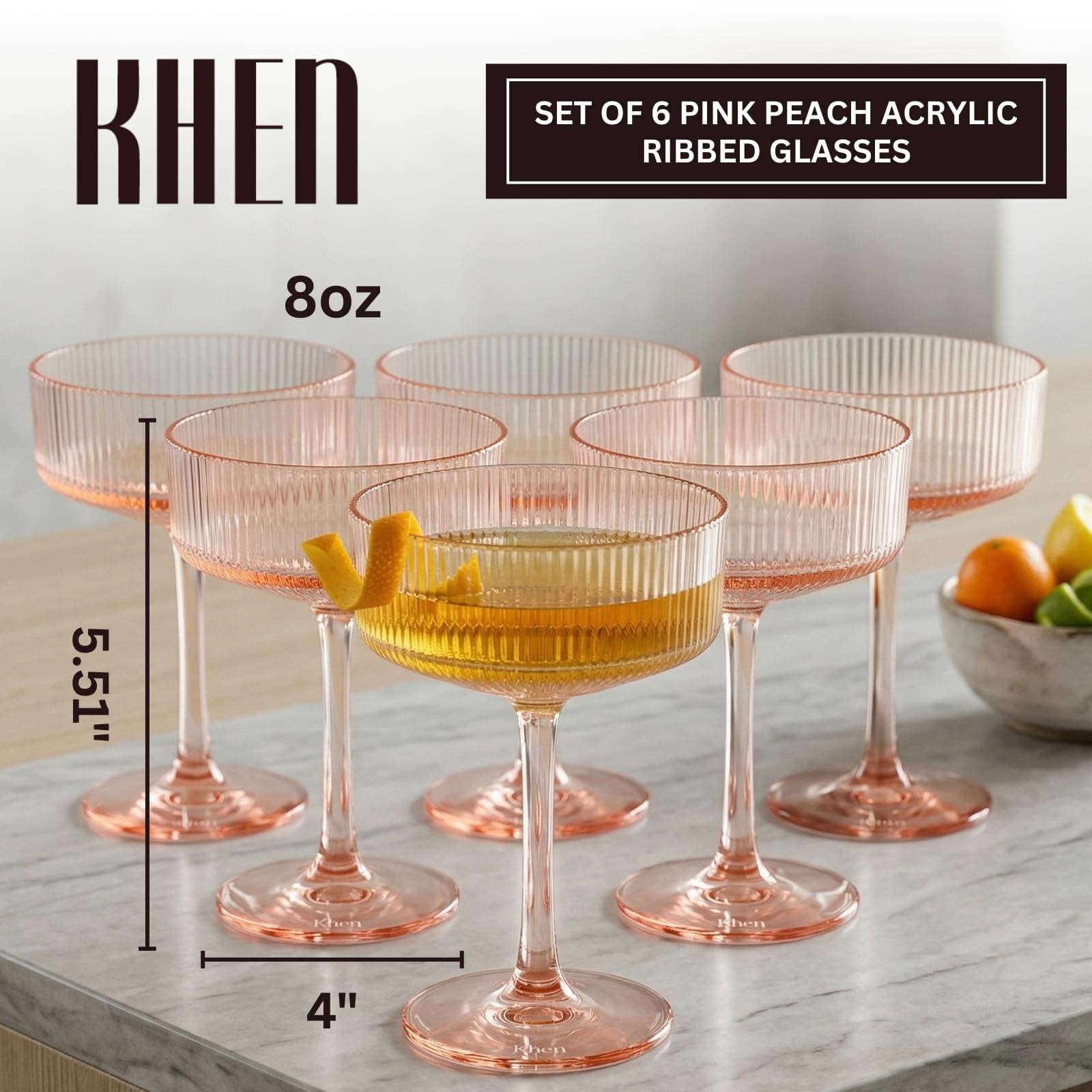 Madrid Acrylic Champagne Coupe Cocktail Glassware, Set of 6