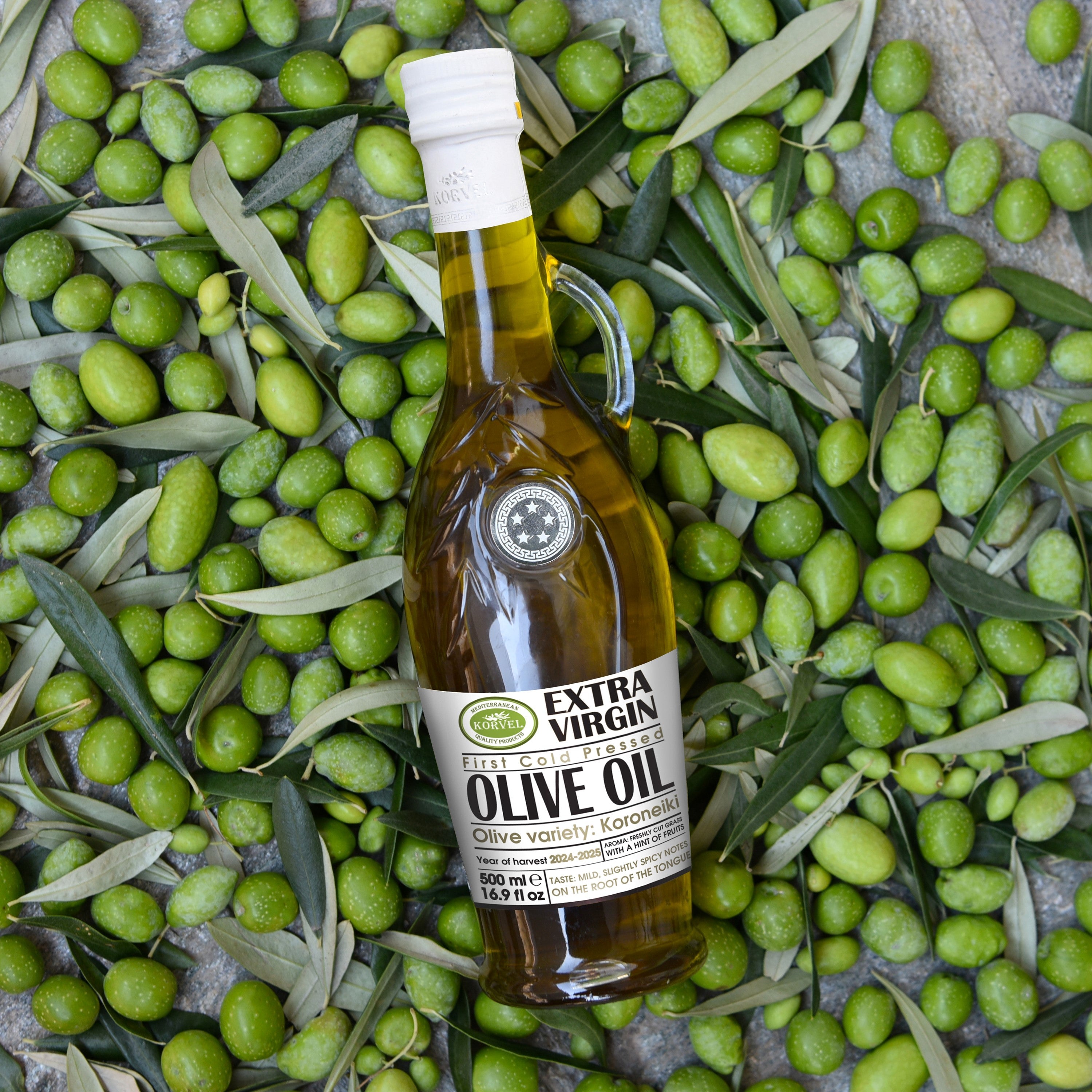 KORVEL Greek Extra Virgin Olive Oil - 16.9 fl oz (500ml) - 2 Pack