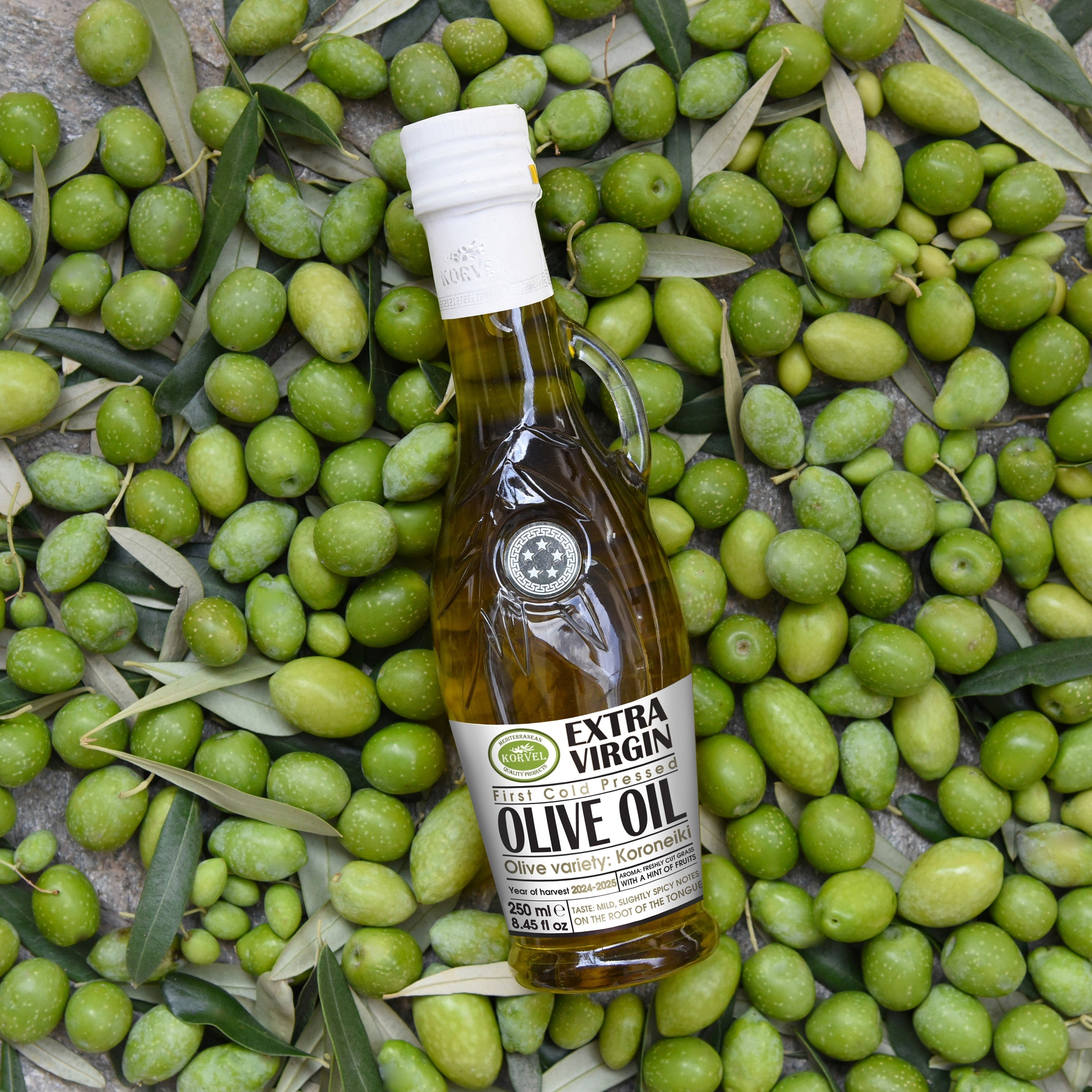 KORVEL Greek Olive Oil Set - 4 Flavors in Elegant Bottles