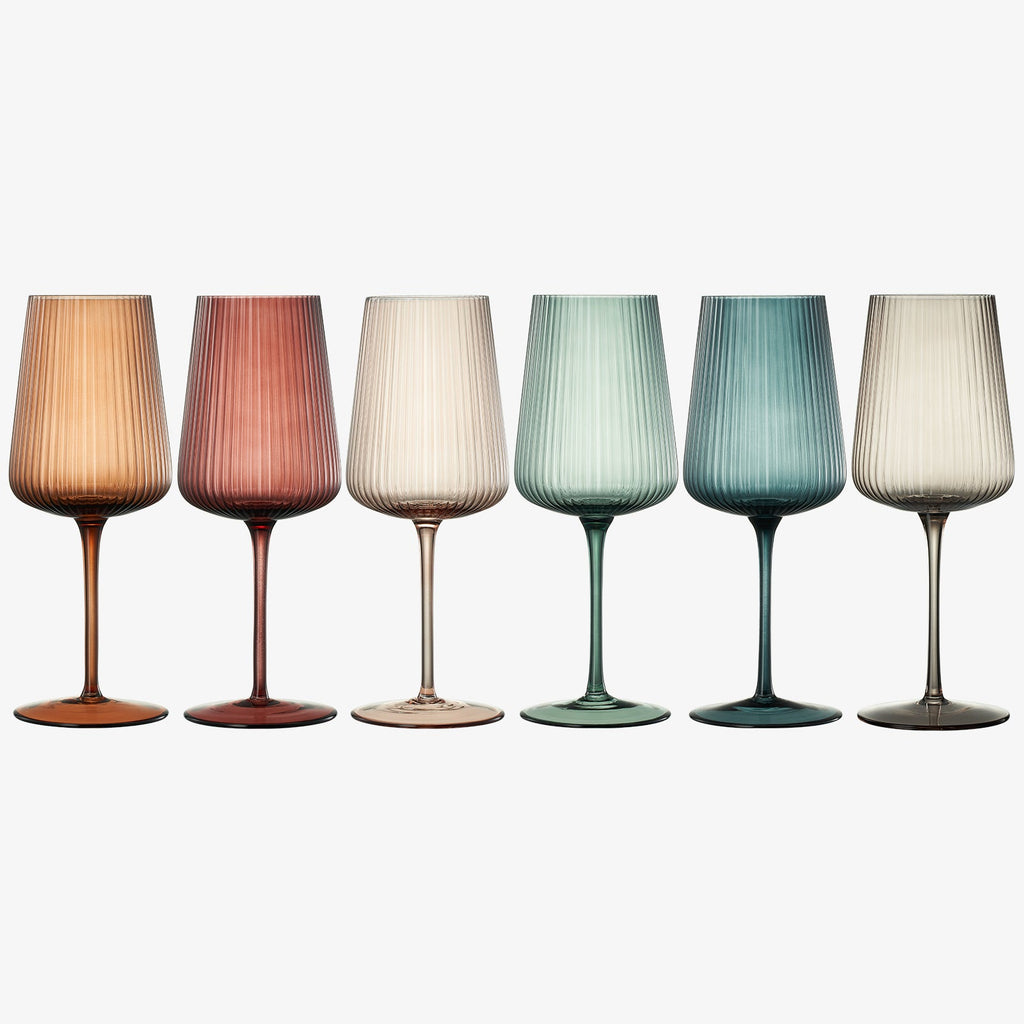 Tonal Ribbed Stemmed Wine Glassware, Set of 6