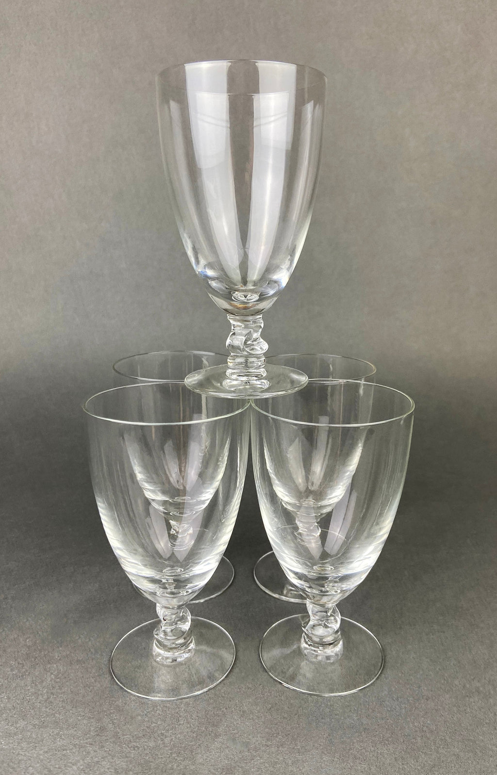 Vintage Contour Clear by Fostoria Crystal Juice Glasses with S Shaped Stem. Set of Five Small Stemware. Collectible Glassware. Fine Dining.