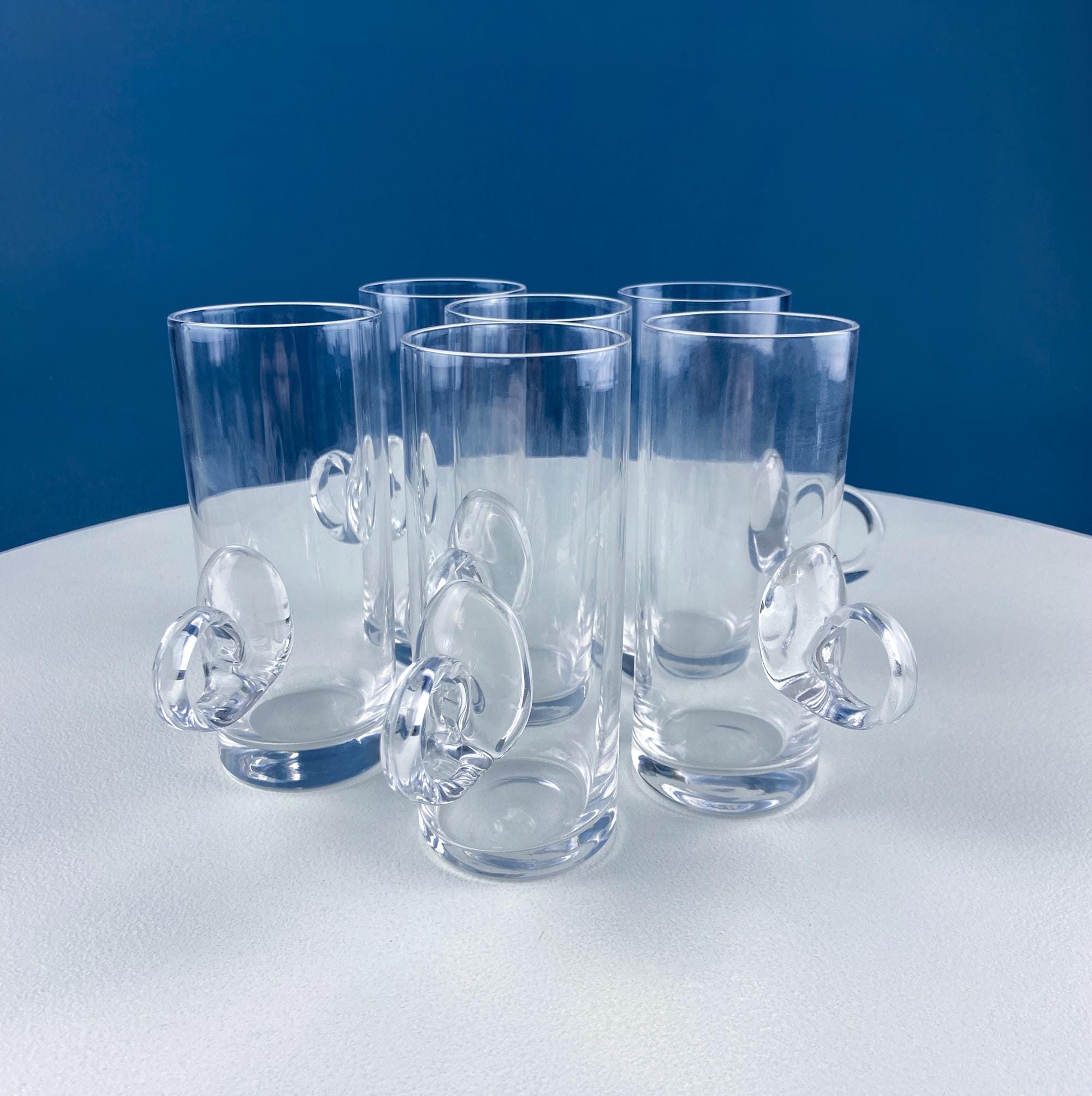 Vintage Lenox Hand Blown Crystal Tall Glasses for Juice or Irish Coffee. Set of 6. Heavy Loop Handles. Modern Glassware. Dining Room Decor.