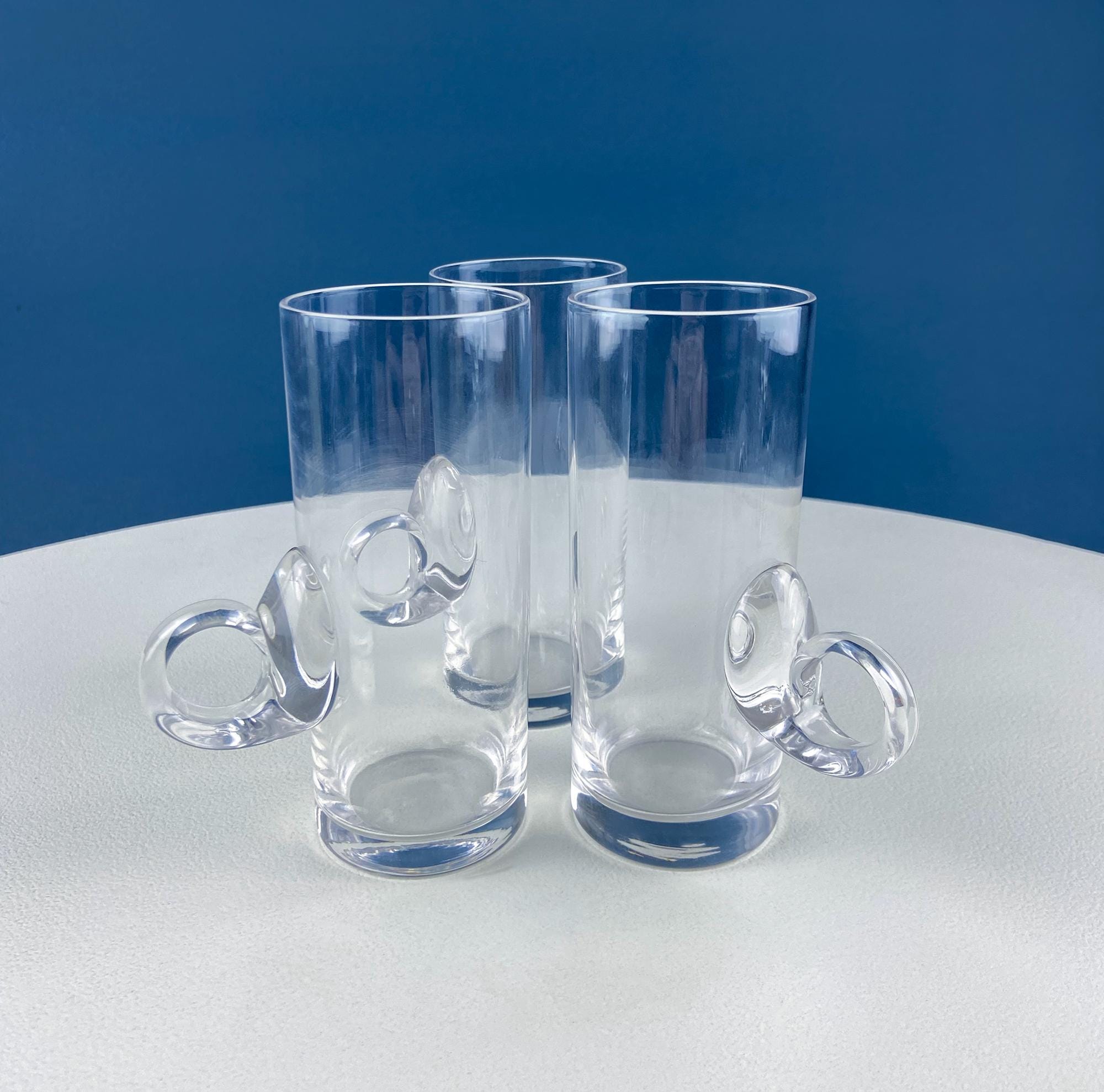 Vintage Lenox Hand Blown Crystal Tall Glasses for Juice or Irish Coffee. Set of 6. Heavy Loop Handles. Modern Glassware. Dining Room Decor.