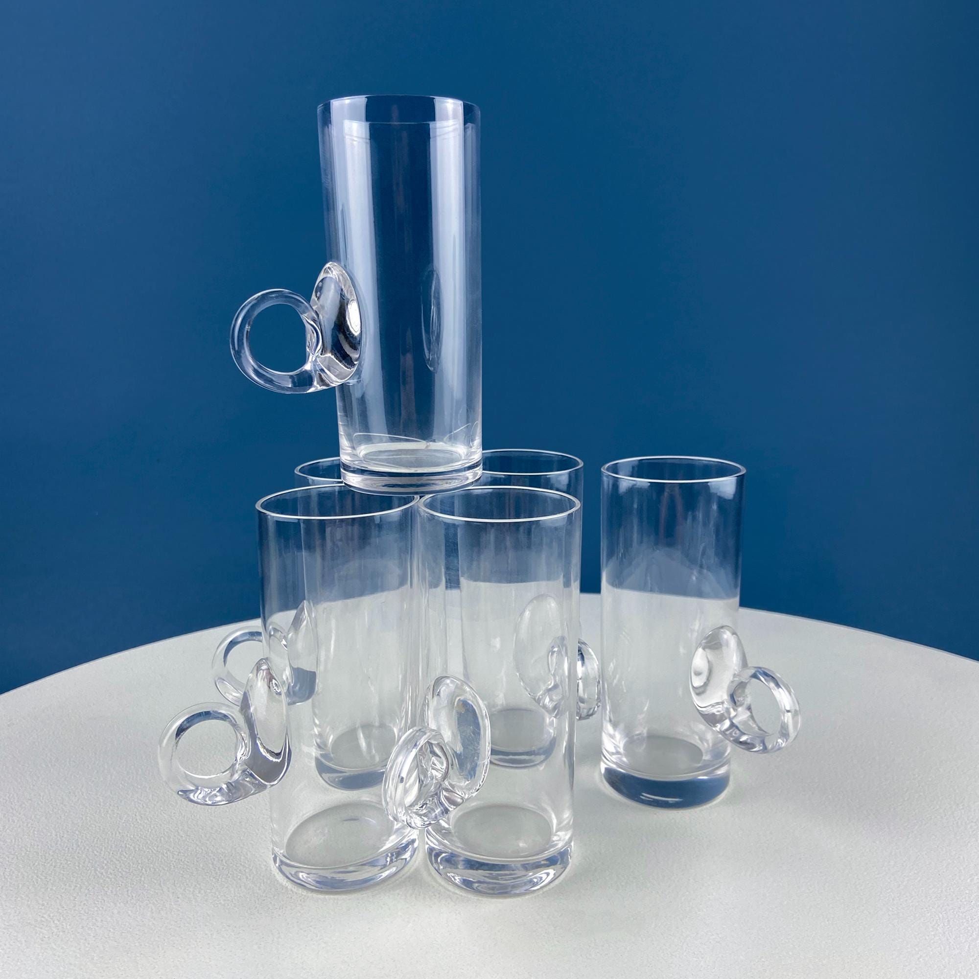 Vintage Lenox Hand Blown Crystal Tall Glasses for Juice or Irish Coffee. Set of 6. Heavy Loop Handles. Modern Glassware. Dining Room Decor.